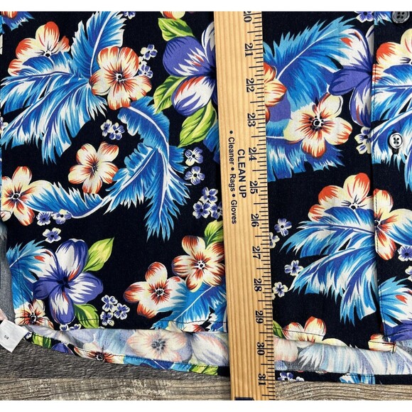 Geoffrey Beene Hawaiian Shirt Mens L Aloha Blue Tropical Floral Top Button - Picture 9 of 11